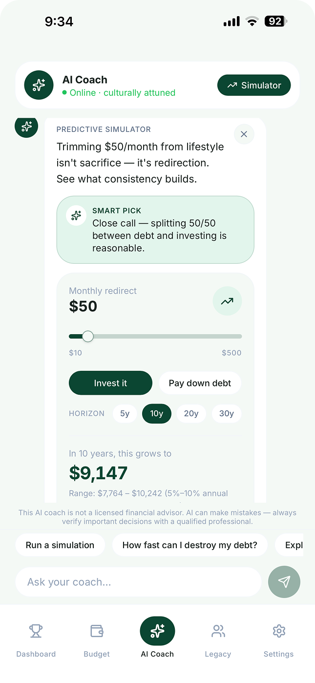 AI Coach predictive simulator screen